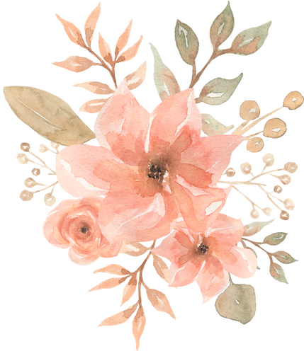 Coral Flowers Clipart, Watercolor Flowers bouquet